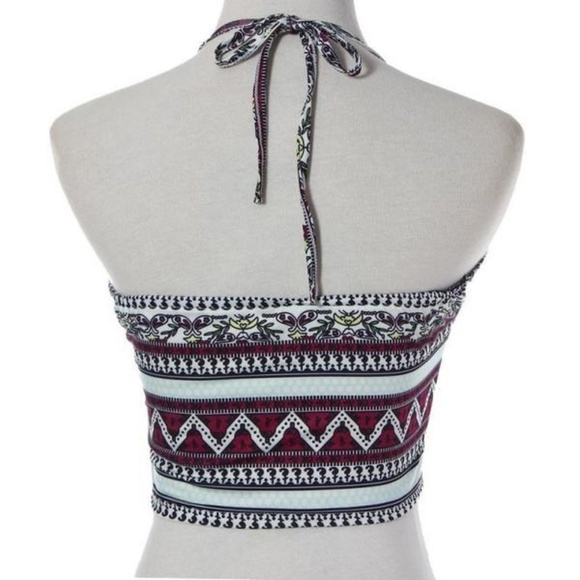 Stretchy Boho Zig Zag Halter Crop Top O/S - Picture 3 of 5